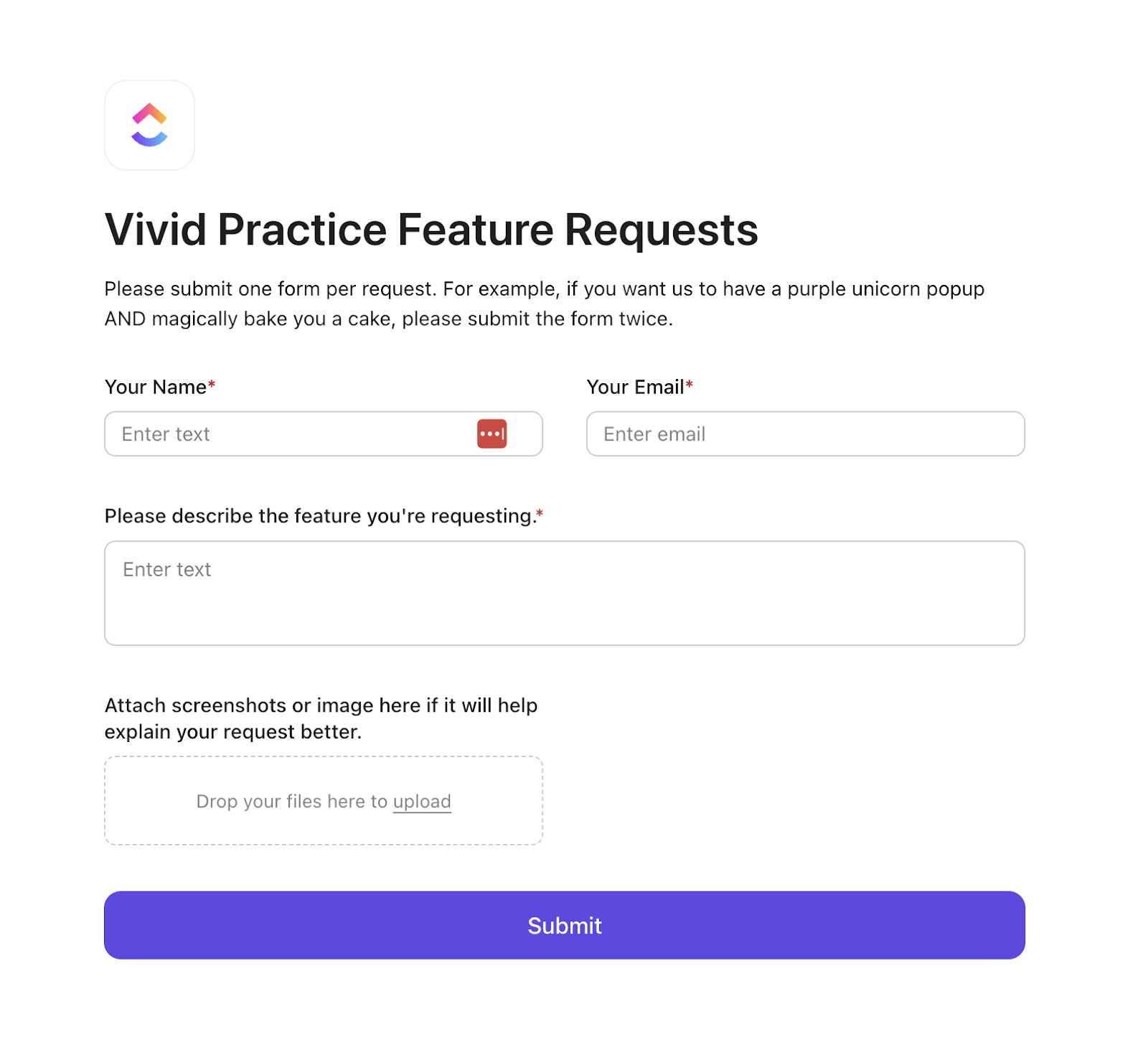 Vivid Practice Feature Request form Vivid Practice Feature Request form