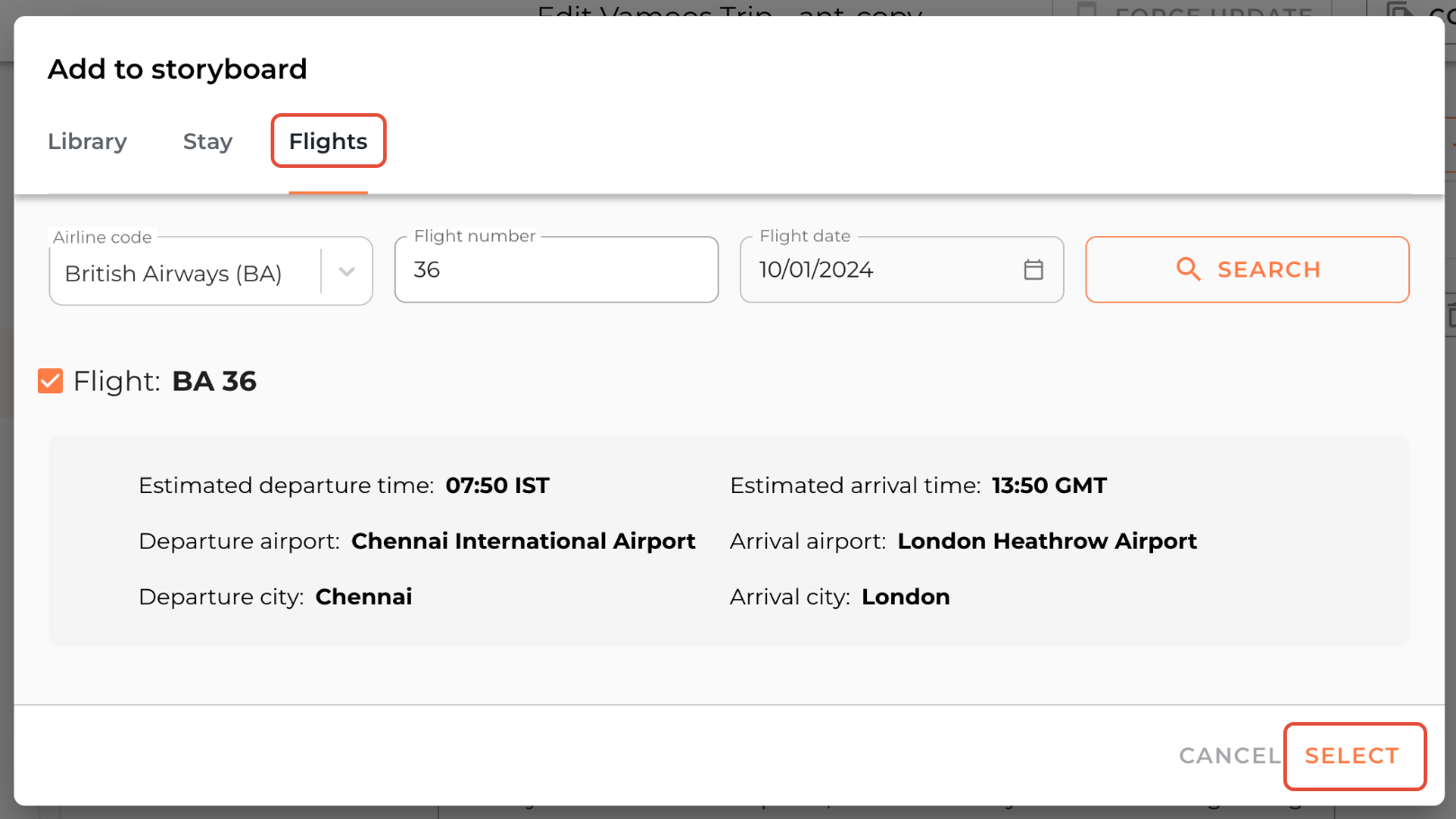 Adding flights to storyboard