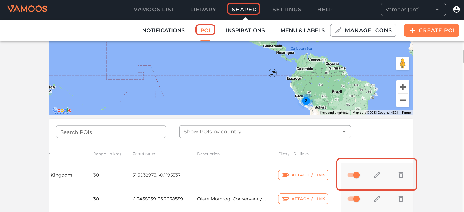 POI management controls