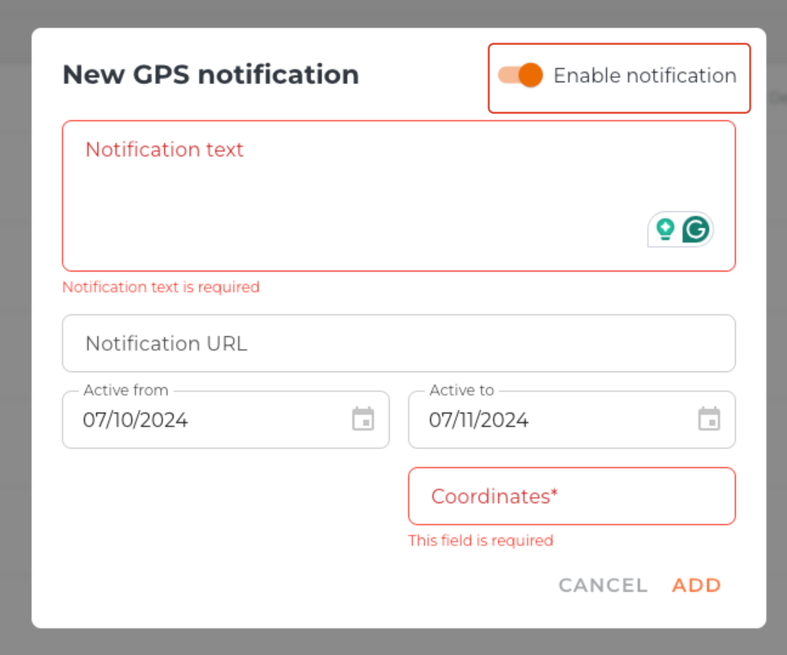 GPS template example