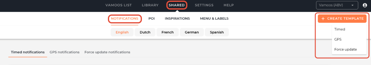 Create template modal