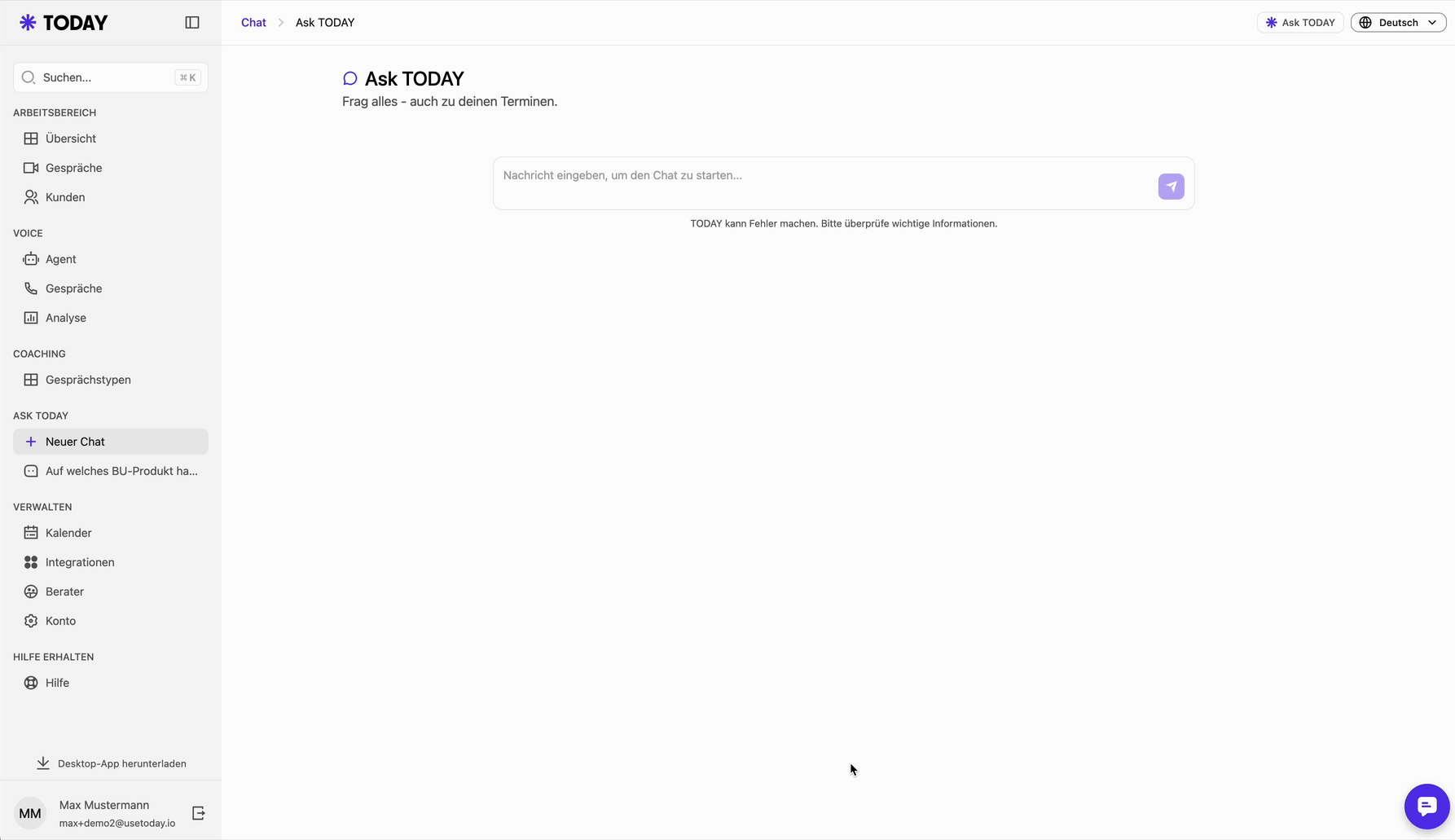 AskTODAY im Kontext eines Calls: Frage zu besprochenen Produkten und Zusammenfassung für den Kunden erstellen