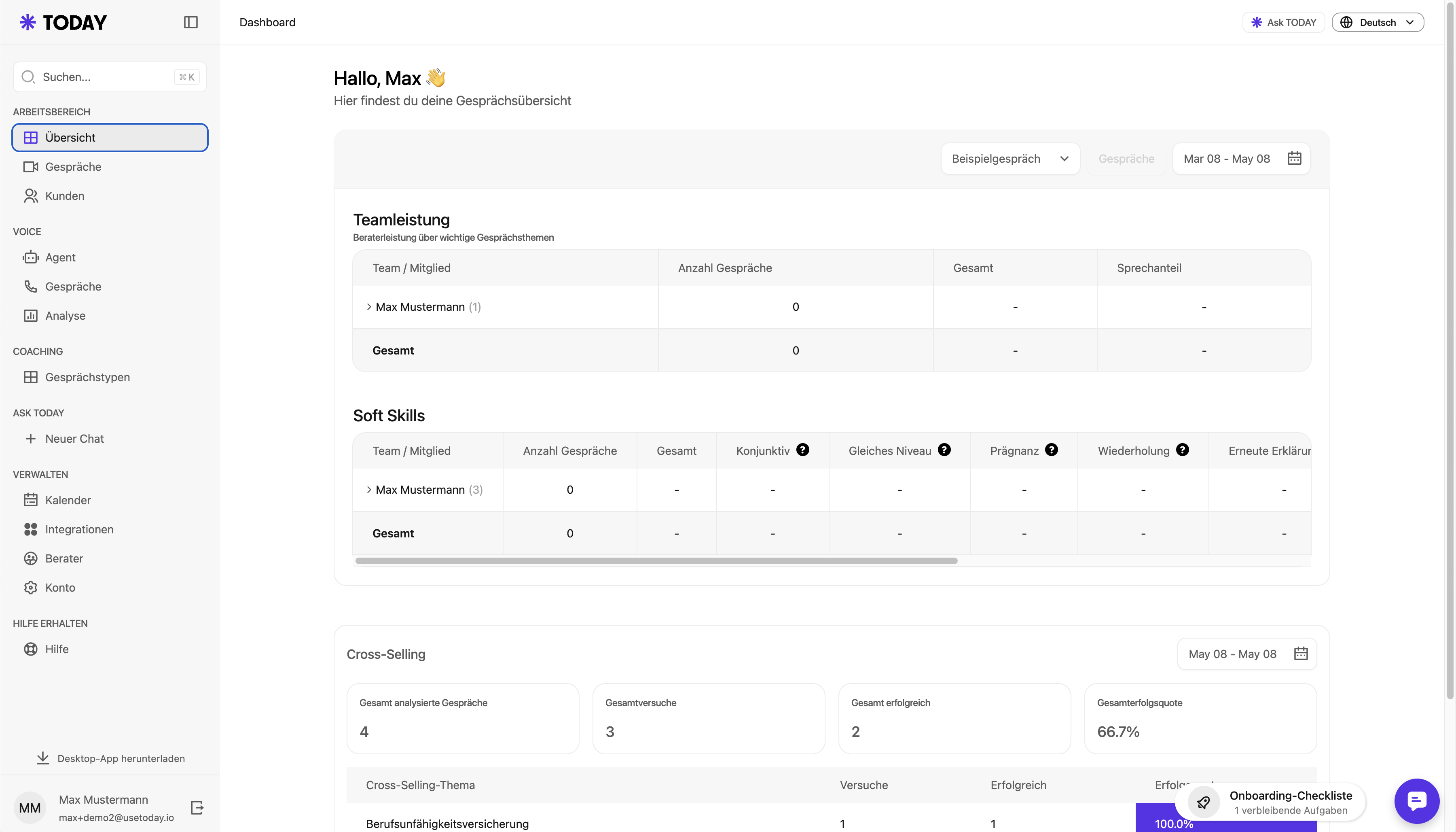 Team-Dashboard mit Softskill-Analyse und Cross-Selling-Uebersicht