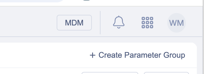MDM button in the Albert header, next to notifications, apps, and user dropdown