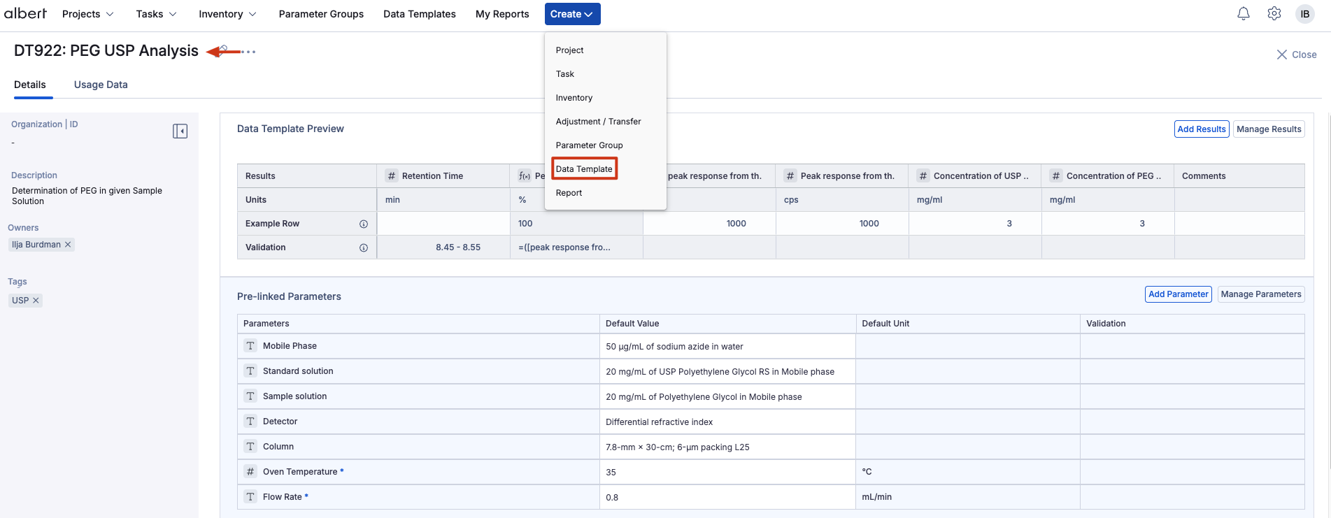 Template search and create screen