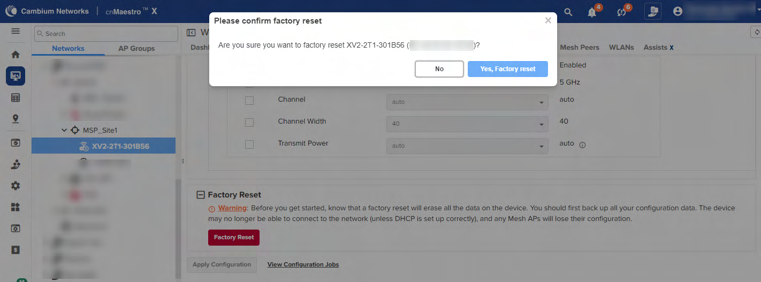 Confirm factory reset dialog